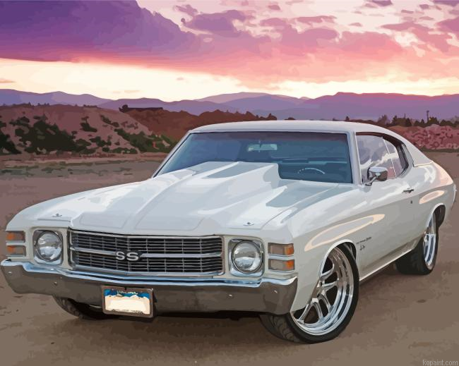 71 Chevelle Car At Sunset Painting By Numberss.png