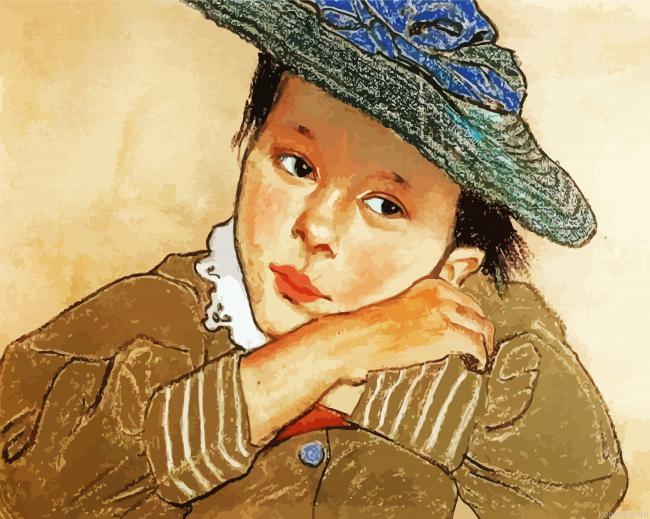 A Girl In A Blue Hat Wyspianski Painting By Numberss.png
