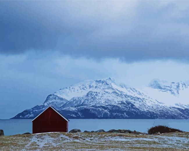 A Norwegian Cabin And Snowy Mountains Painting By Numberss.png