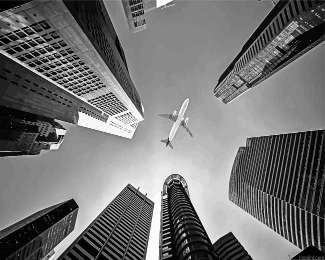 A Plane And Skyscrapers Painting By Numberss.png