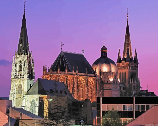 Aachen Cathedral At Night Painting By Numberss.png