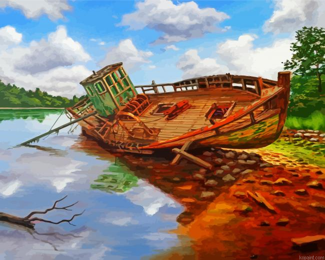Abandoned Fishing Boat Painting By Numberss.png