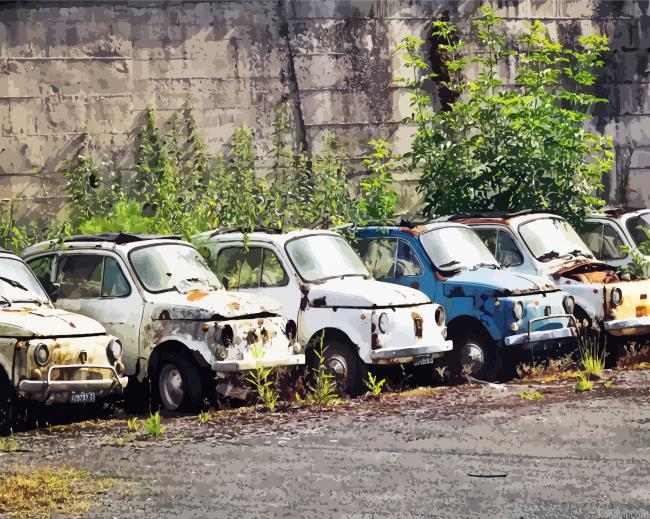 Abandoned Vintage Fiat Cars Paint By Numbers