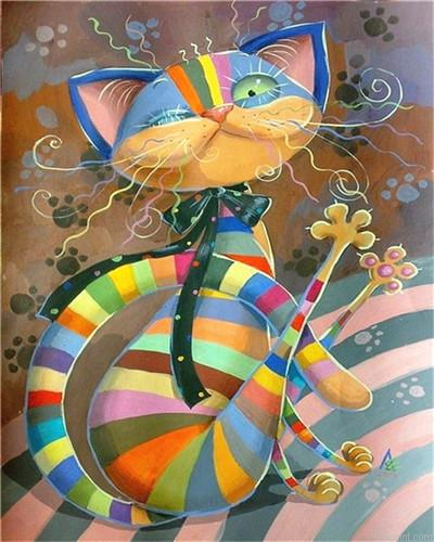 Abstract Cartoon Cat Painting By Numberss.png