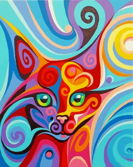 Abstract Colorful Cat Painting By Numberss.png