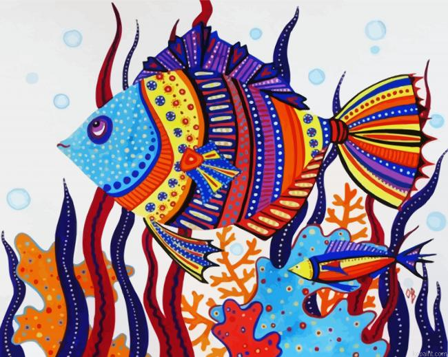 Abstract Colorful Fishes Painting By Numberss.png