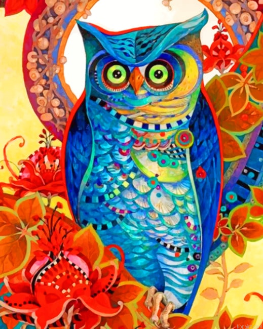 Abstract Colorful Owl Birds Painting By Numberss.png