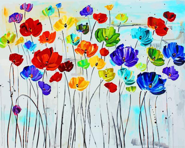 Abstract Colorful Poppies Painting By Numberss.png