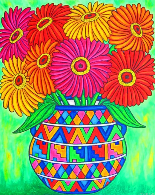Abstract Colorful Vase Of Flowers New Painting By Numberss.png