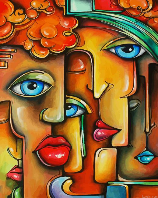 Abstract Faces Cubism Painting By Numberss.png