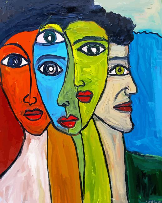 Abstract Five Women Faces Painting By Numberss.png