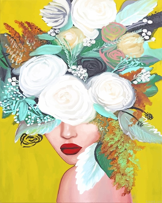 Abstract Girl Garden Roses New Painting By Numberss.png