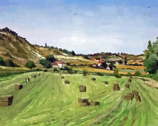 Abstract Green Fields Hay Bales Painting By Numberss.png