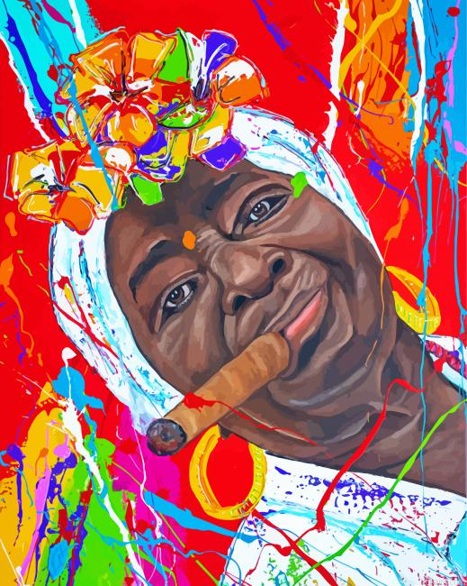 Abstract Lady Smoking Cuban Cigar Painting By Numberss.png