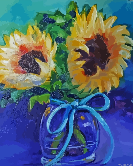 Abstract Sunflowers In Blue Jar Painting By Numberss.png