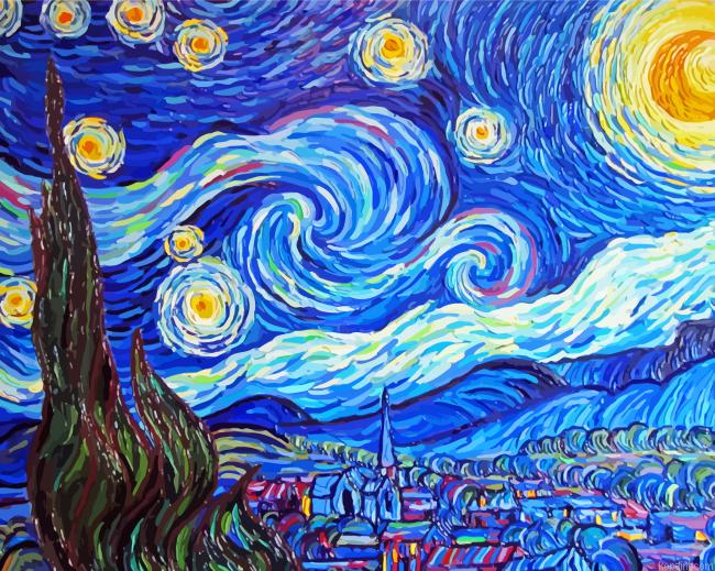 Abstract The Starry The Night Painting By Numberss.png