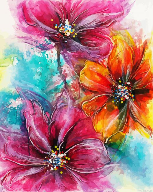 Abstract Three Flowers Painting By Numberss.png
