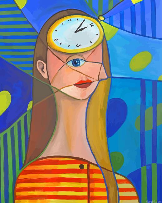 Abstract Woman With Clock Painting By Numberss.png