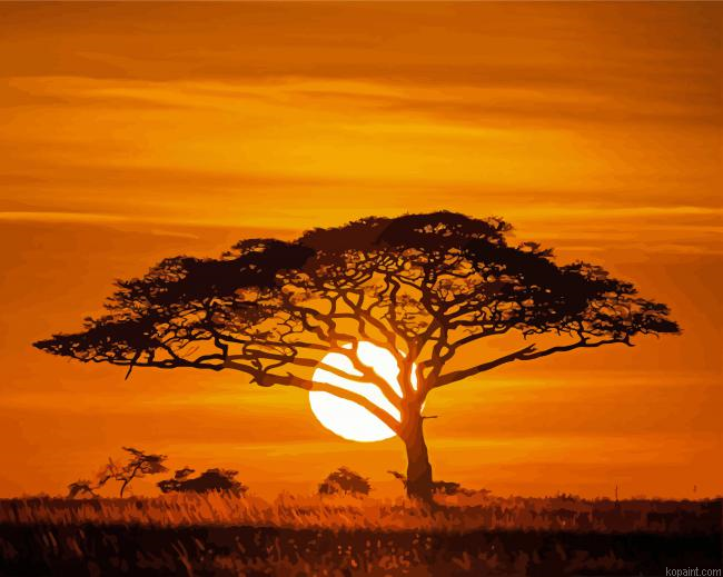 Acacia Tree Silhouette At Susnet Painting By Numberss.png
