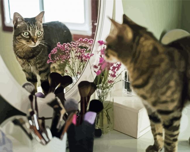 Adorable Cat Reflection On Mirror Painting By Numberss.png