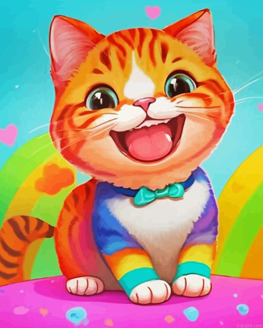 Adorable Colorful Cartoon Cat Painting By Numberss.png