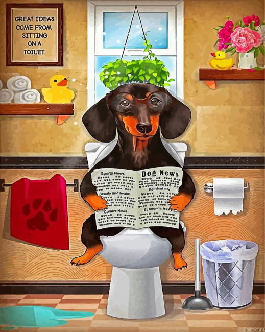 Adorable Dog In Toilet Painting By Numberss.png