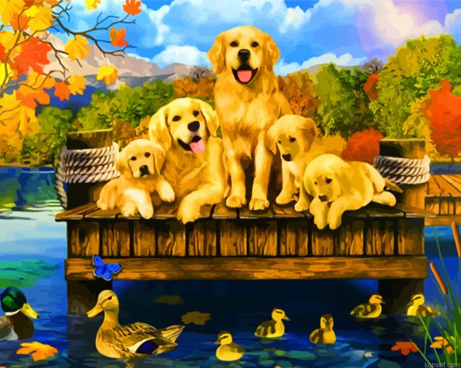 Adorable Dogs And Ducks Painting By Numberss.png