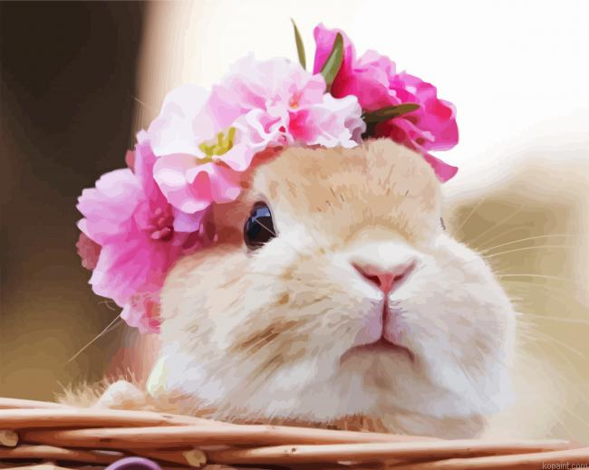 Adorable Rabbit With Flower Wreath Painting By Numberss.png