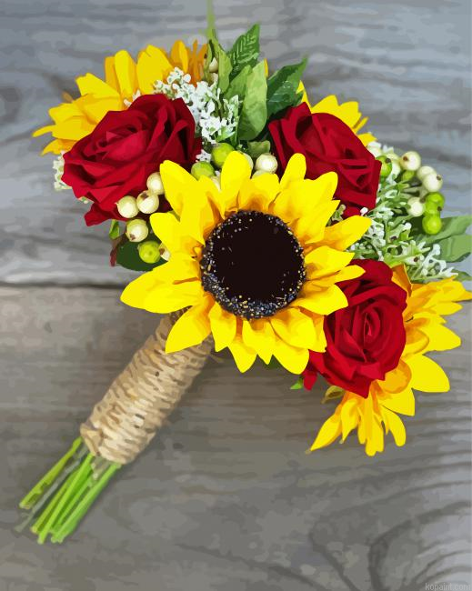 Adorable Roses And Sunflowers Painting By Numberss.png