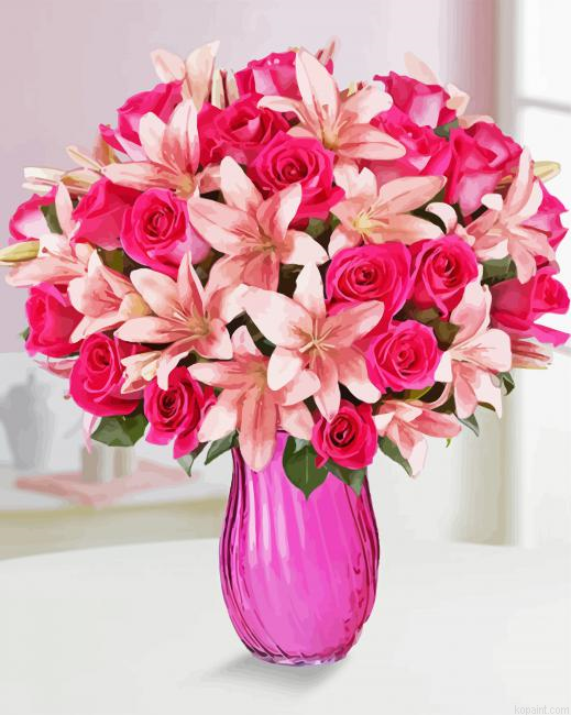 Aesthetic Baby Pink Rose And Lily Painting By Numberss.png