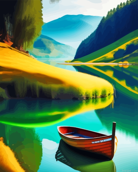 Aesthetic Boat By The Lake Painting By Numberss.png