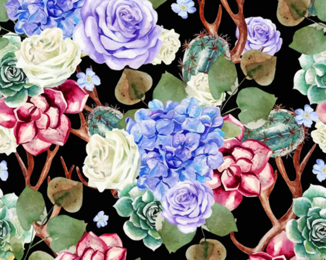 Aesthetic Cactus And Flowers Painting By Numberss.png