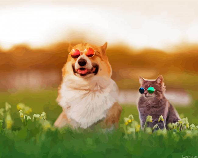 Aesthetic Cat And Dog Painting By Numberss.png