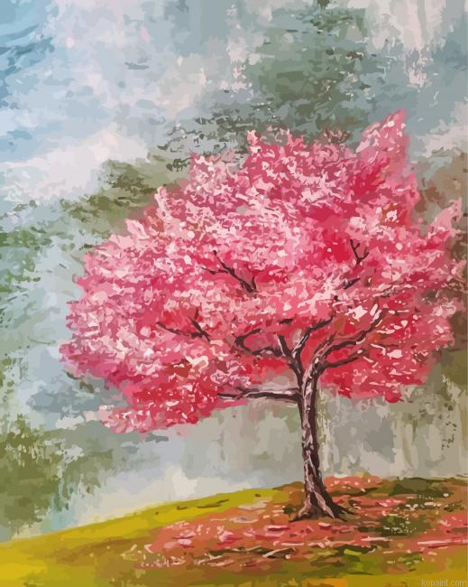 Aesthetic Cherry Tree Painting By Numberss.png