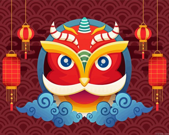 Aesthetic Chinese Lion Mask Painting By Numberss.png