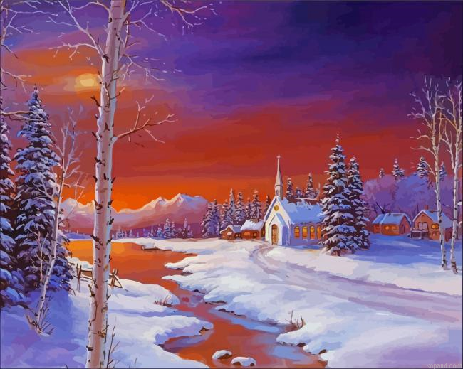 Aesthetic Christmas Landscape Painting By Numberss.png