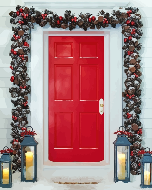 Aesthetic Christmas Red Door Painting By Numberss.png