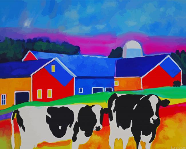 Aesthetic Cows In A Farm Painting By Numberss.png