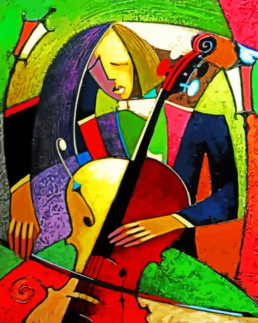 Aesthetic Cubism Violinist Music Painting By Numberss.png