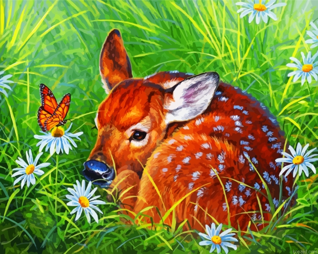 Aesthetic Deer And Butterfly Painting By Numberss.png