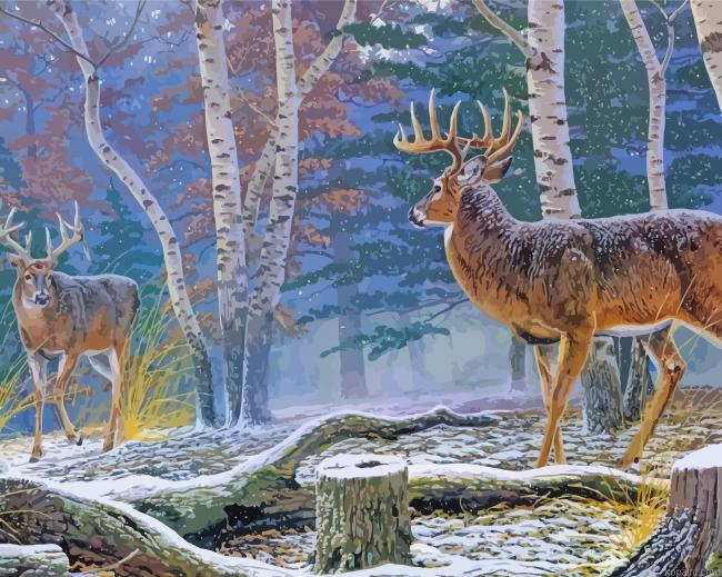 Aesthetic Deer In Woods Art Painting By Numberss.png