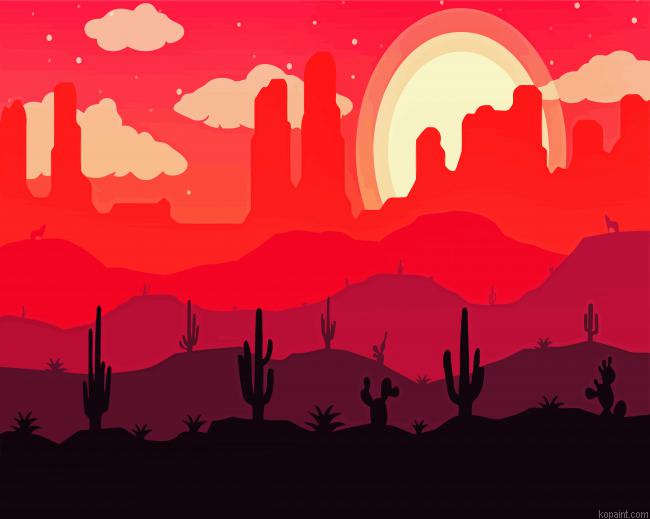 Aesthetic Desert And Cactus Plants Painting By Numberss.png