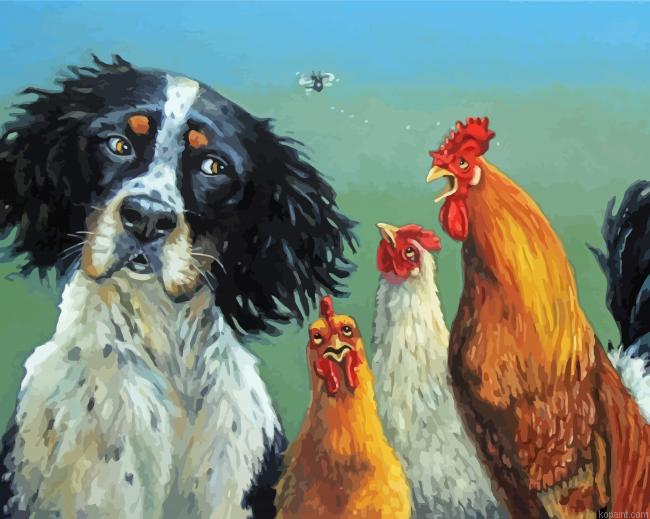 Aesthetic Dog With Chickens Painting By Numberss.png