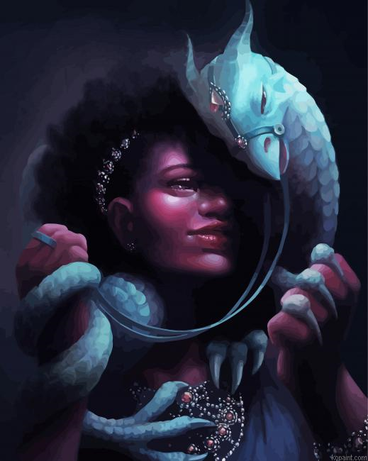 Aesthetic Dragon And Woman Painting By Numberss.png