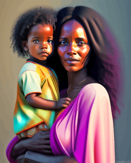 Aesthetic Ethiopian Woman And Child Painting By Numberss.png