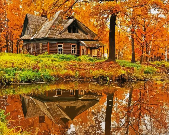 Aesthetic Fall Cabin Painting By Numberss.png
