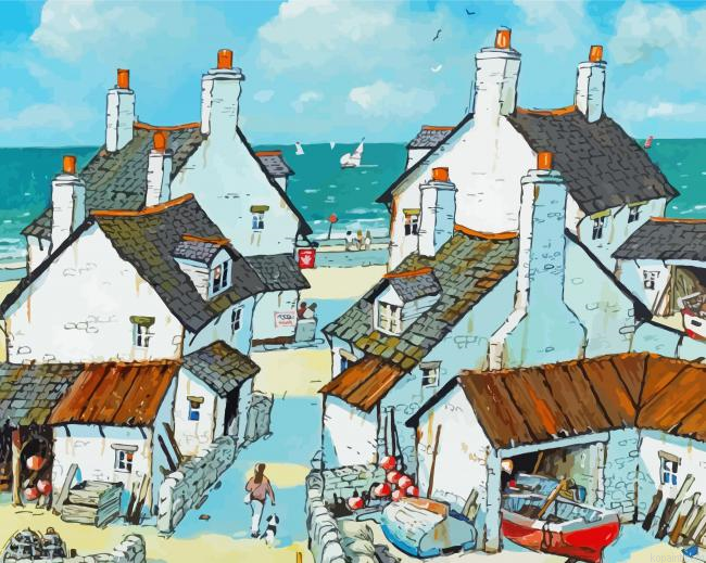 Aesthetic Fishing Village Painting By Numberss.png