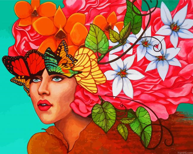 Aesthetic Floral Lady And Butterflies Paint By Numbers.png