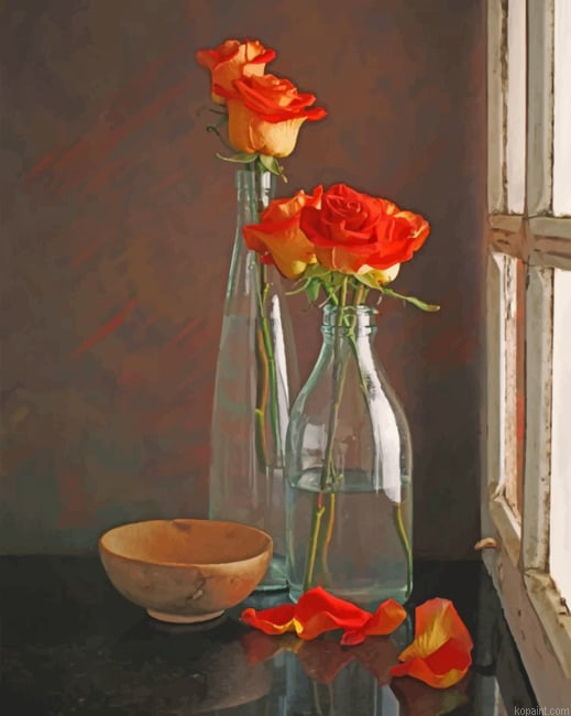 Aesthetic Flowers In A Glass Bottles Painting By Numberss.png