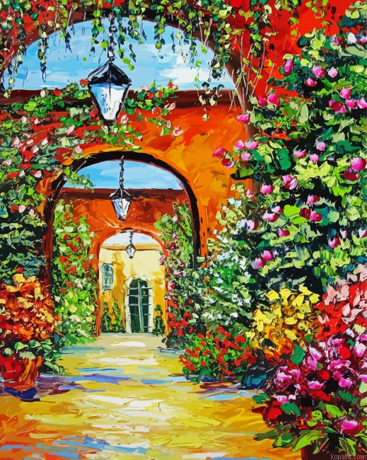 Aesthetic Garden Arch Art Painting By Numberss.png